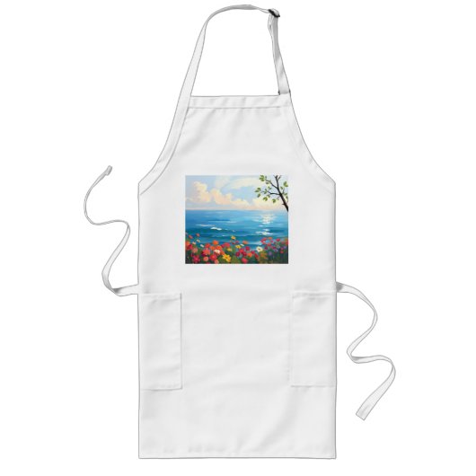 Impressionistic Seascape with Blooming Garden Lang Schort (Voorkant)