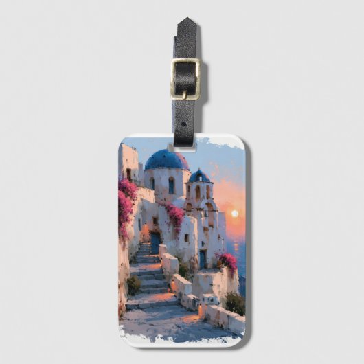 Impressionistisch beeld van Santorini-architectuur Bagagelabel (Voorkant (verticaal))
