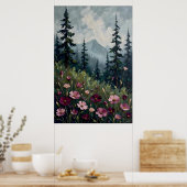Impressionistisch berglandschap met wilde bloemen poster (Keuken)