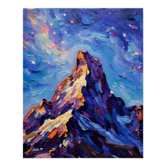 Impressionistisch berglandschap olieverfschilderij perfect poster (Voorkant)