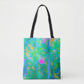 Impressionistisch Blau Landschap met Roze Bloem Tote Bag (Voorkant)