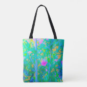 Impressionistisch Blau Landschap met Roze Bloem Tote Bag (Achterkant)