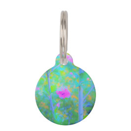 Impressionistisch blauw landschap met roze ventila huisdierpenning