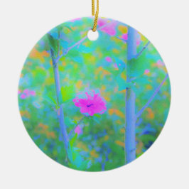 Impressionistisch blauw landschap met roze ventila keramisch ornament