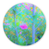 Impressionistisch blauw landschap met roze ventila keramische knop (Voorkant)