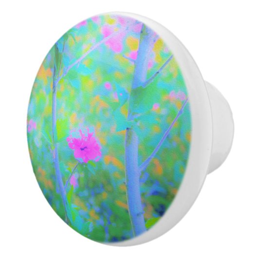 Impressionistisch blauw landschap met roze ventila keramische knop (Rechts)