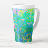 Impressionistisch blauw landschap met roze ventila latte mok (Rechterhoek)