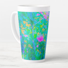 Impressionistisch blauw landschap met roze ventila latte mok