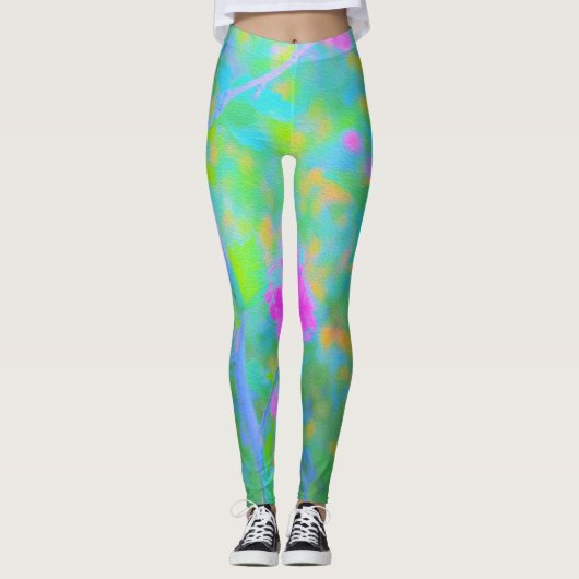 Impressionistisch blauw landschap met roze ventila leggings (Voorkant)