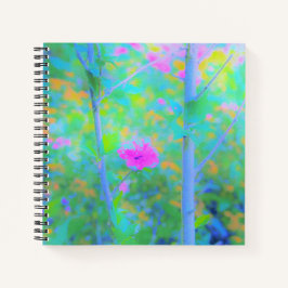 Impressionistisch blauw landschap met roze ventila notitieboek