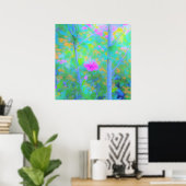 Impressionistisch blauw landschap met roze ventila poster (Thuiskantoor)