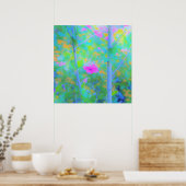 Impressionistisch blauw landschap met roze ventila poster (Keuken)