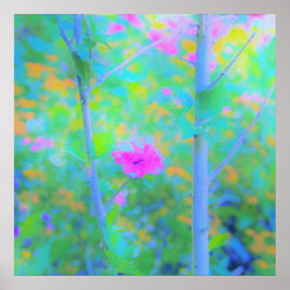 Impressionistisch blauw landschap met roze ventila poster