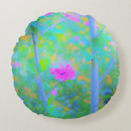 Impressionistisch blauw landschap met roze ventila rond kussen