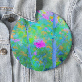 Impressionistisch blauw landschap met roze ventila ronde button 6,0 cm