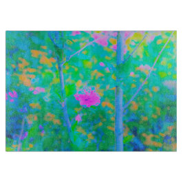 Impressionistisch blauw landschap met roze ventila snijplank