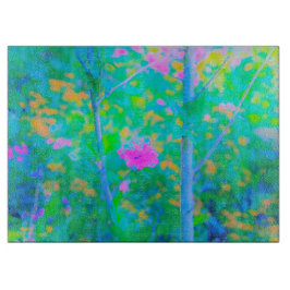 Impressionistisch blauw landschap met roze ventila snijplank