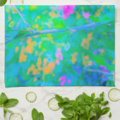 Impressionistisch blauw landschap met roze ventila theedoek (Gevouwen)