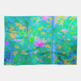 Impressionistisch blauw landschap met roze ventila theedoek