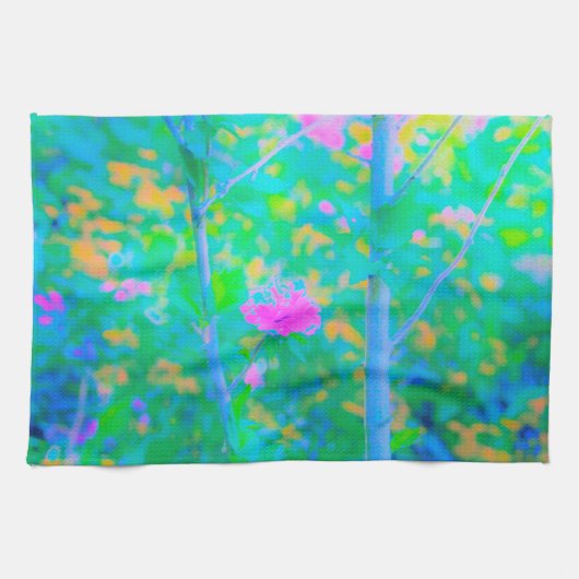 Impressionistisch blauw landschap met roze ventila theedoek (Horizontaal)