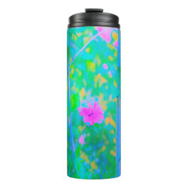 Impressionistisch blauw landschap met roze ventila thermosbeker