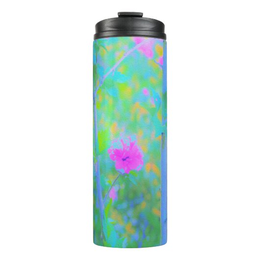 Impressionistisch blauw landschap met roze ventila thermosbeker (Voorkant)