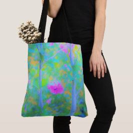 Impressionistisch blauw landschap met roze ventila tote bag