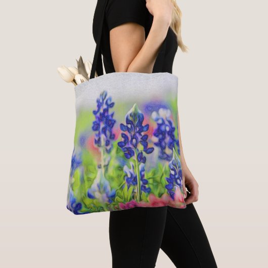 Impressionistisch Bluebonnets Tote Bag (Dichtbij)