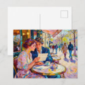 Impressionistisch café paar lezend en discussiëren briefkaart (Voorkant / Achterkant)