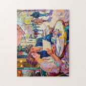 Impressionistisch café paar lezend en discussiëren legpuzzel (Verticaal)