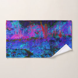 Impressionistisch donkerblauw en rood tuinlandscha bad handdoek