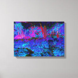 Impressionistisch Donkerblauw en rood tuinlandscha Canvas Afdruk