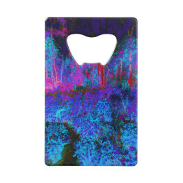 Impressionistisch donkerblauw en rood tuinlandscha creditkaart flessenopener