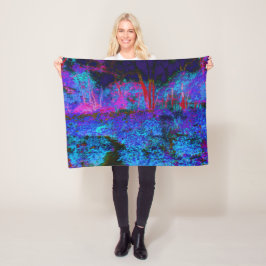 Impressionistisch Donkerblauw en rood tuinlandscha Fleece Deken