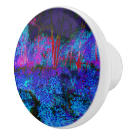 Impressionistisch donkerblauw en rood tuinlandscha keramische knop