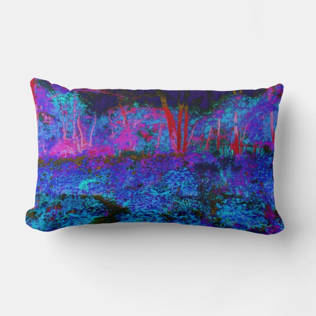 Impressionistisch Donkerblauw en rood tuinlandscha Kussen (Voorkant)