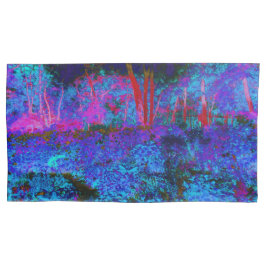 Impressionistisch Donkerblauw en rood tuinlandscha Kussensloop