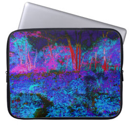 Impressionistisch Donkerblauw en rood tuinlandscha Laptop Sleeve