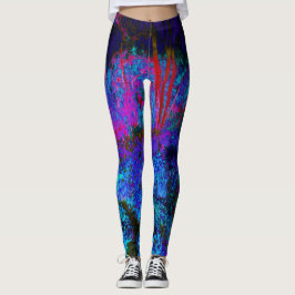Impressionistisch Donkerblauw en rood tuinlandscha Leggings