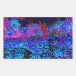 Impressionistisch Donkerblauw en rood tuinlandscha Rechthoekige Sticker