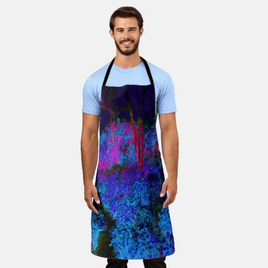 Impressionistisch Donkerblauw en rood tuinlandscha Schort (Gedragen)