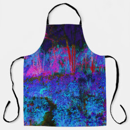 Impressionistisch Donkerblauw en rood tuinlandscha Schort