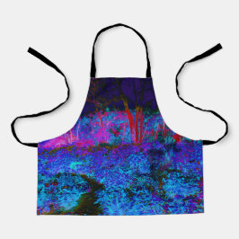 Impressionistisch Donkerblauw en rood tuinlandscha Schort