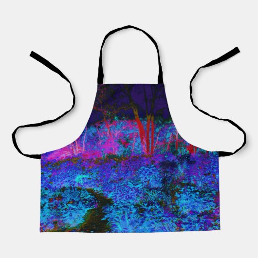 Impressionistisch Donkerblauw en rood tuinlandscha Schort (Voorkant)