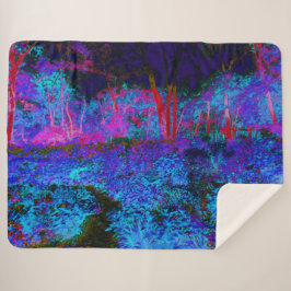 Impressionistisch Donkerblauw en rood tuinlandscha Sherpa Deken