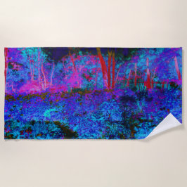 Impressionistisch Donkerblauw en rood tuinlandscha Strandlaken