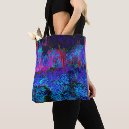 Impressionistisch Donkerblauw en rood tuinlandscha Tote Bag