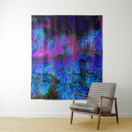 Impressionistisch Donkerblauw en rood tuinlandscha Wandkleed