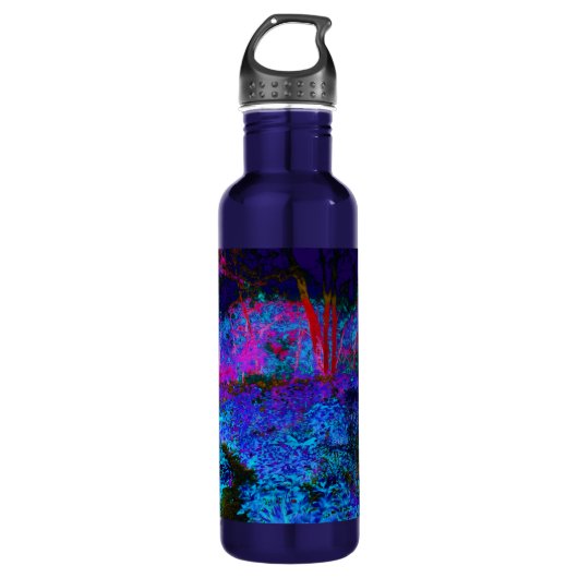 Impressionistisch Donkerblauw en rood tuinlandscha Waterfles (Voorkant)