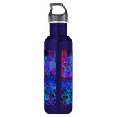 Impressionistisch Donkerblauw en rood tuinlandscha Waterfles (Achterkant)